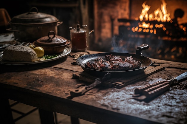 La comida a la barbacoa es carne frita para personas IA generativa