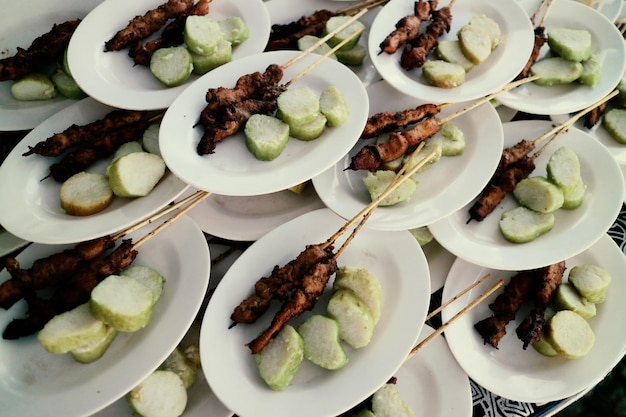 Comida de boda, colorido, plano, foto, almuerzo, menú, en, ceremonia de boda, fiesta de pie