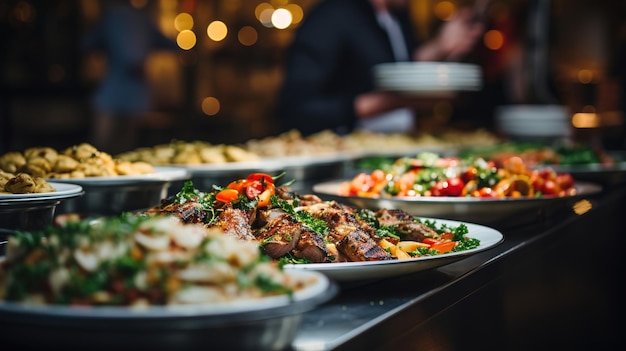 Foto comida buffet en un hotel de lujo concepto de cocina de catering diseño ai