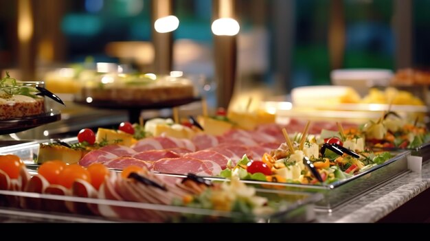 Foto comida buffet en un restaurante de lujo