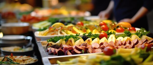 Foto comida buffet en un restaurante de lujo