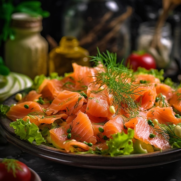 Comida carne almuerzo suave comida fresca colores frescos llenos de verduras pescado cereza aguacate