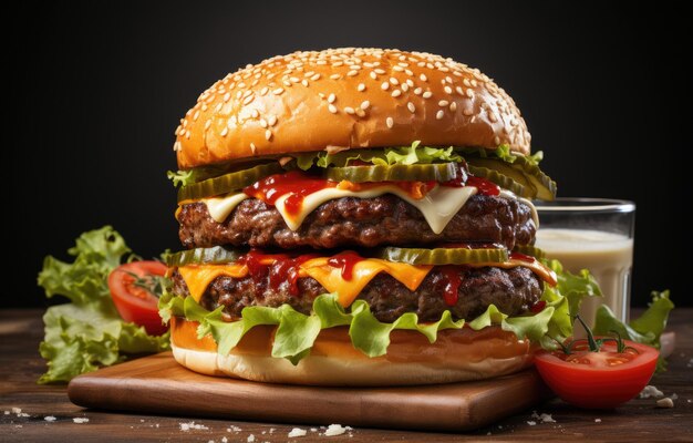 Foto la comida chatarra es deliciosa hamburguesa de carne en madera