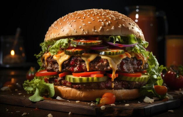 Foto la comida chatarra es deliciosa hamburguesa de carne en madera