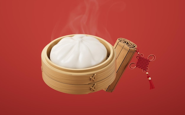 Foto comida chinesa baozi em vapor de comida renderização 3d