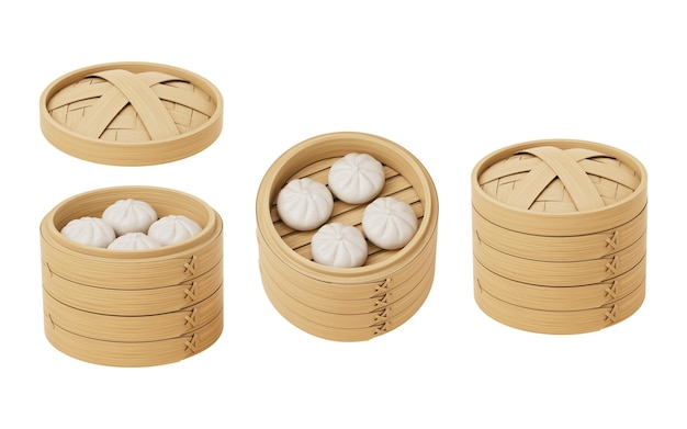 Foto comida chinesa baozi em vapor de comida renderização 3d