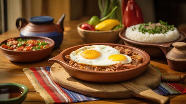 Comida colombiana un primer plano de un plato Bandeja Paisa recién cocinado servido en una mesa rústica de madera