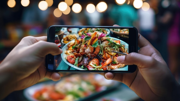 Foto comida comida tecnología de la mano cámara almuerzo cena teléfono de mesa teléfono inteligente fotografía restaurante móvil