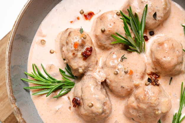 Comida de carne saborosa e almôndegas de conceito de comida caseira