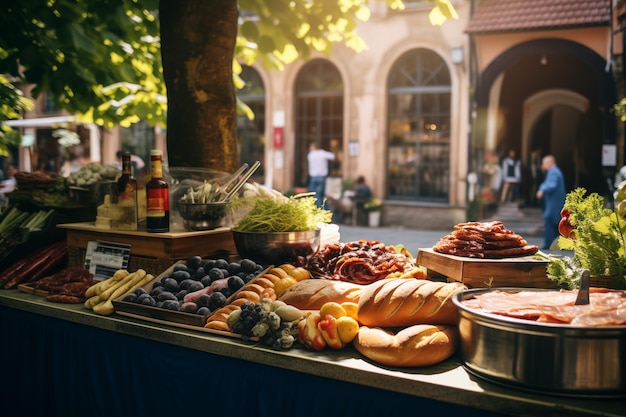 Comida de rua numa rua europeia tranquila Inteligência Artificial Gerativa