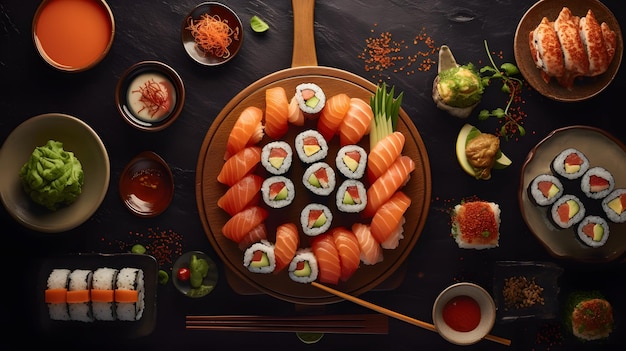 Comida de sushi japonesa acima da cabeça