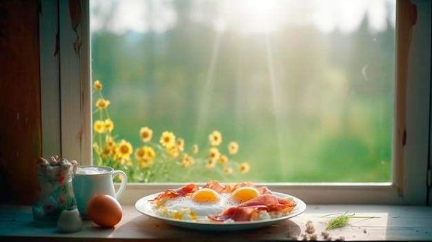 Comida en el desayuno del alféizar IA generativa