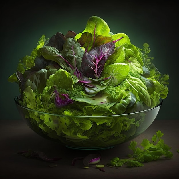 Comida de desayuno vegano verde en un tazón con semillas de aguacate de rúcula de espinacas y brotes sobre fondo oscuro Concepto de comida vegana de dieta de alimentación limpia