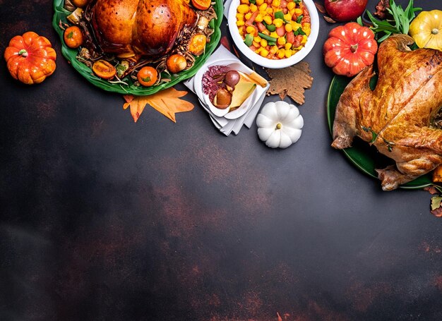 Comida del día de agradecimiento con espacio para copiar