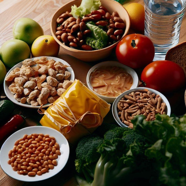 comida de dieta en la mesa con frutas