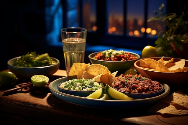 Foto comida do méxico tacos quesadillas enchiladas chiles en nogada pozole tortas tamales conhecidas por sua diversidade coloridão e sabor requintado hospitalidade apresentação colorida alegre de pratos