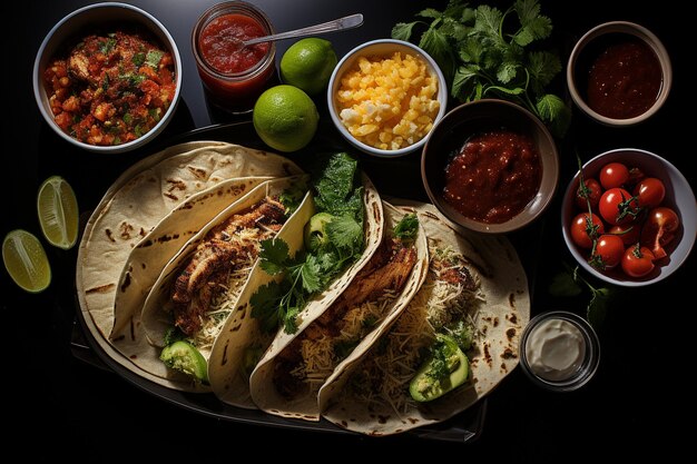 Foto comida do méxico tacos quesadillas enchiladas chiles en nogada pozole tortas tamales conhecidas por sua diversidade coloridão e sabor requintado hospitalidade apresentação colorida alegre de pratos