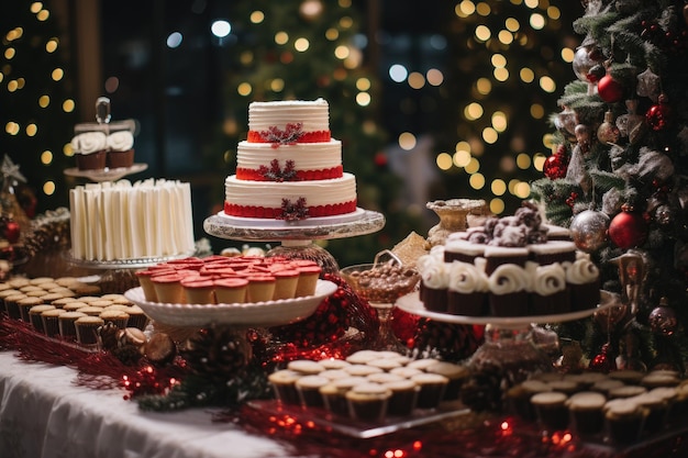 Foto comida e sobremesa para convite de festa de ação de graças celebração de festa de natal com jantar