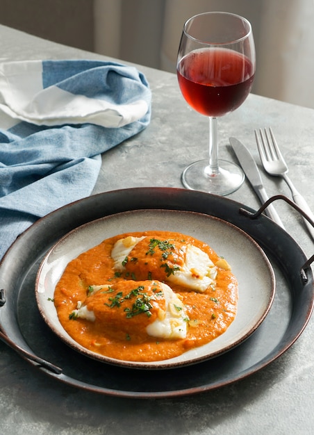 Comida española. Bacalao a la vizcaina, bacalao al estilo vasco