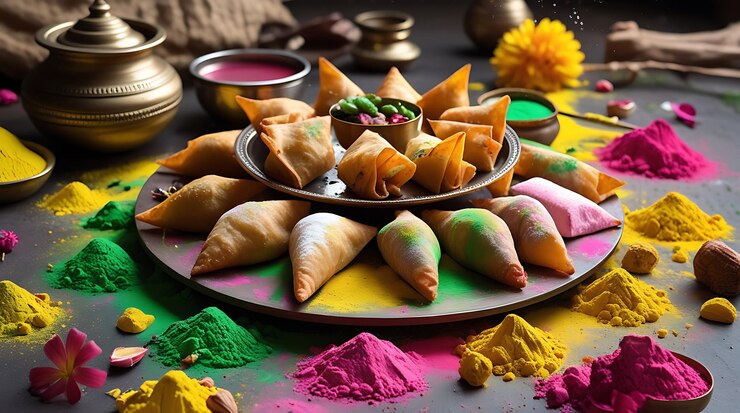 comida de festival de holi con colores festival indio de holi