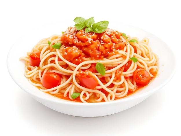 Comida De Fideos Sabrosos Vegetales En El Tazón Y El Fondo Blanco