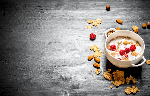 Comida fitness. Cereal con frutos secos y frutos rojos.
