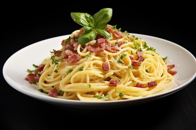 Una comida fotorrealista tentadora espagueti a la carbonara