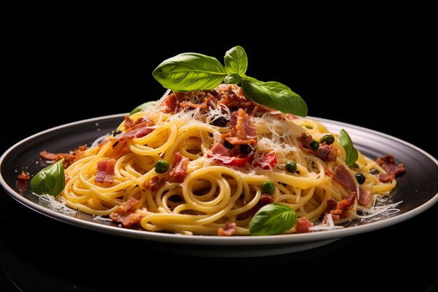 Una comida fotorrealista tentadora espagueti a la carbonara