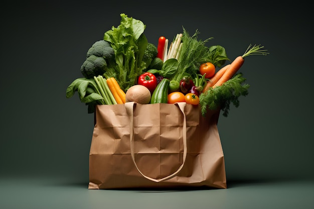 comida fresca en una bolsa de papel en el estilo de colorido y elegante