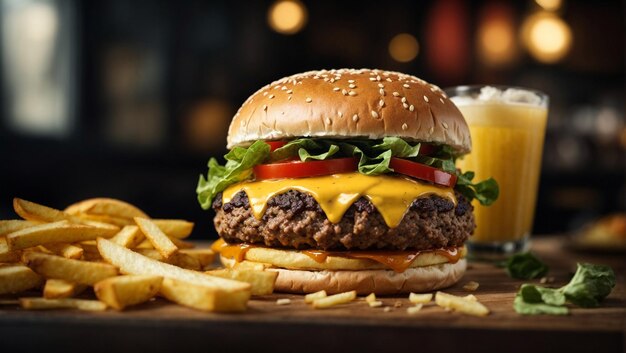 comida de hamburguesa con papas fritas