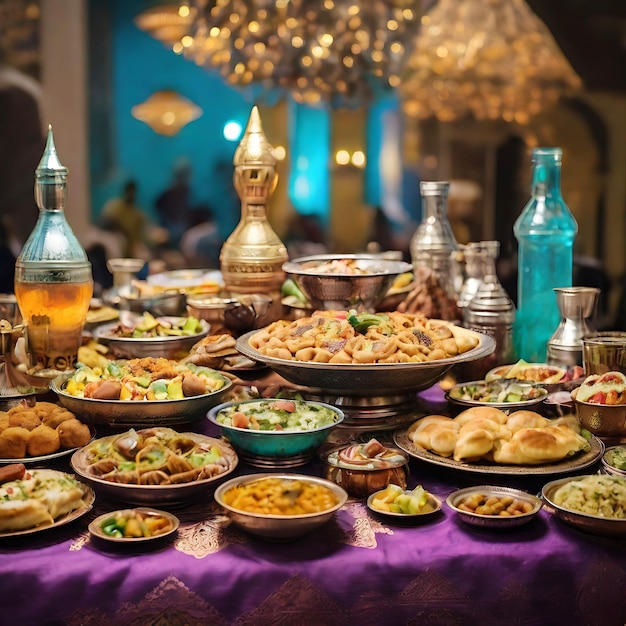 Foto comida de iftar de ramadán generada por ai