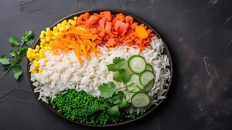 Comida india vegetariana Vista superior Fondo gris Generativo Ai