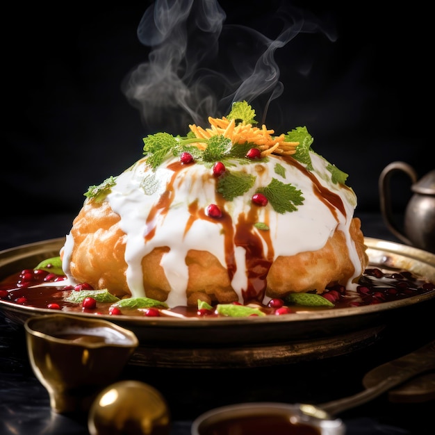 Foto comida indiana de rua ou chat chamada dahi kachori