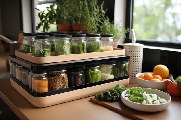 Comida interior de cocina en estilo minimalista, fotografía publicitaria profesional.