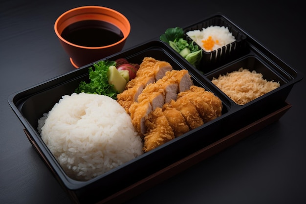 Foto comida japonesa de katsu curry con arroz y verduras