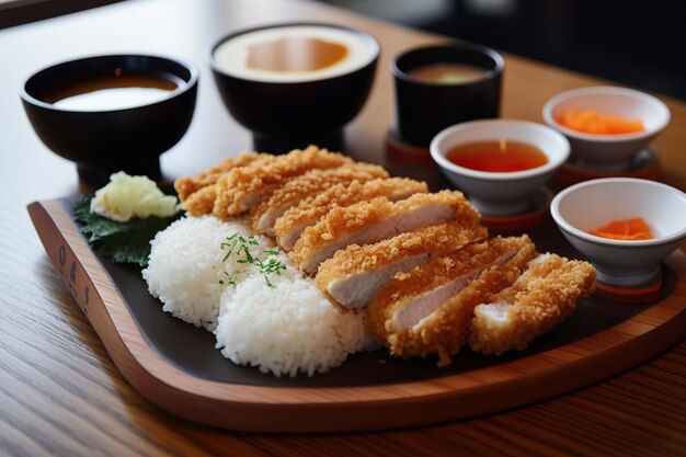 Foto comida japonesa de katsu curry con arroz y verduras