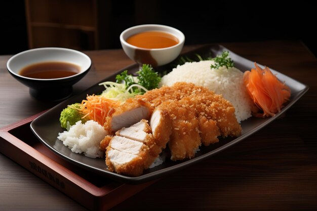 Foto comida japonesa de katsu curry con arroz y verduras