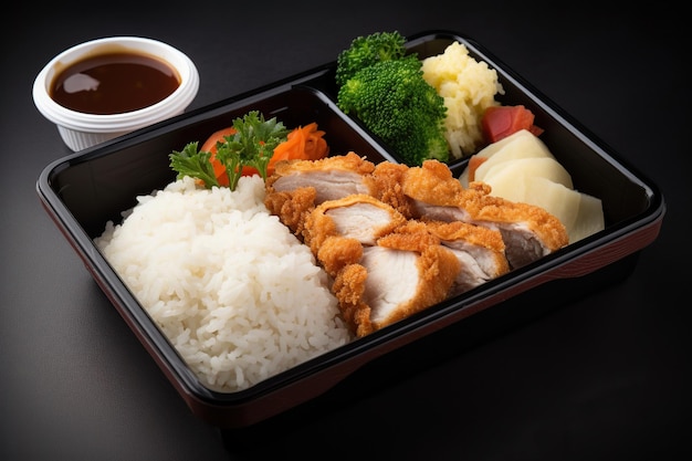 Foto comida japonesa de katsu curry con arroz y verduras