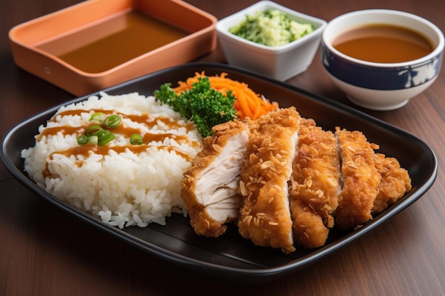 Foto comida japonesa de katsu curry con arroz y verduras