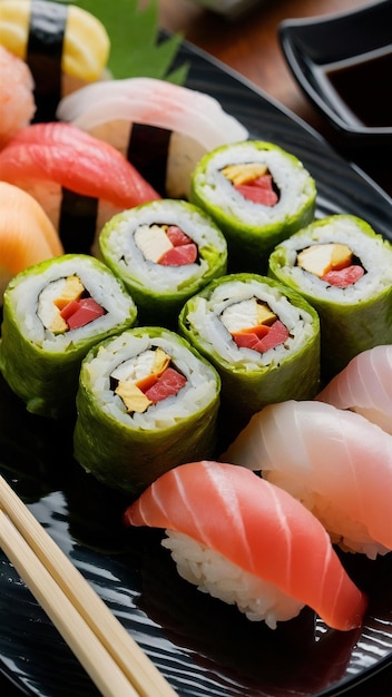 comida japonesa maki e nigiri sushi definido em preto close up