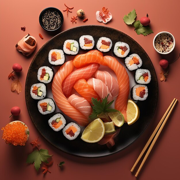 comida japonesa sushi colores frescos modernos pescado comida de mar salmón arroz fresco sabroso