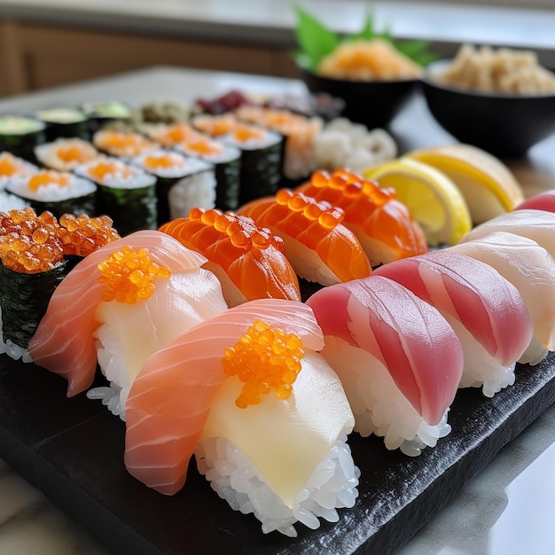 comida japonesa sushi colores frescos modernos pescado comida de mar salmón arroz fresco sabroso