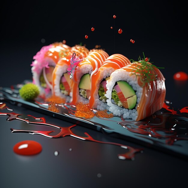 comida japonesa sushi colores frescos modernos pescado comida de mar salmón arroz fresco sabroso