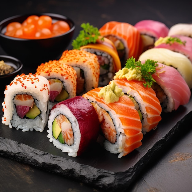 comida japonesa sushi cores frescas modernas peixe comida do mar salmão arroz fresco saboroso