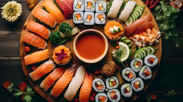 Comida japonesa de sushi por encima de la cabeza