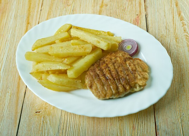 Comida King Rib comumente servida em lojas de peixes e batatas fritas na Escócia e no norte da Inglaterra.