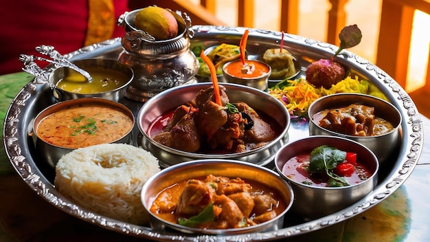 Comida maharashtrian thali ou prato comida de estilo mumbai da Índia