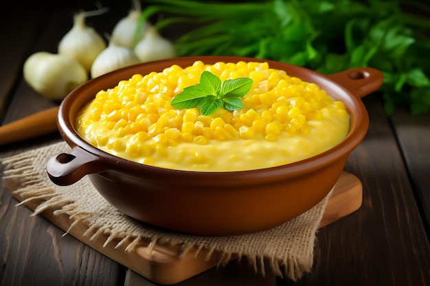 comida de maíz con crema foto realista foto brillante