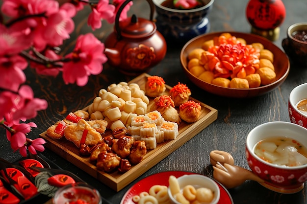 Foto comida en la mesa simbolismo del año nuevo chino