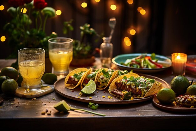 Comida mexicana do lado direito da mesa.